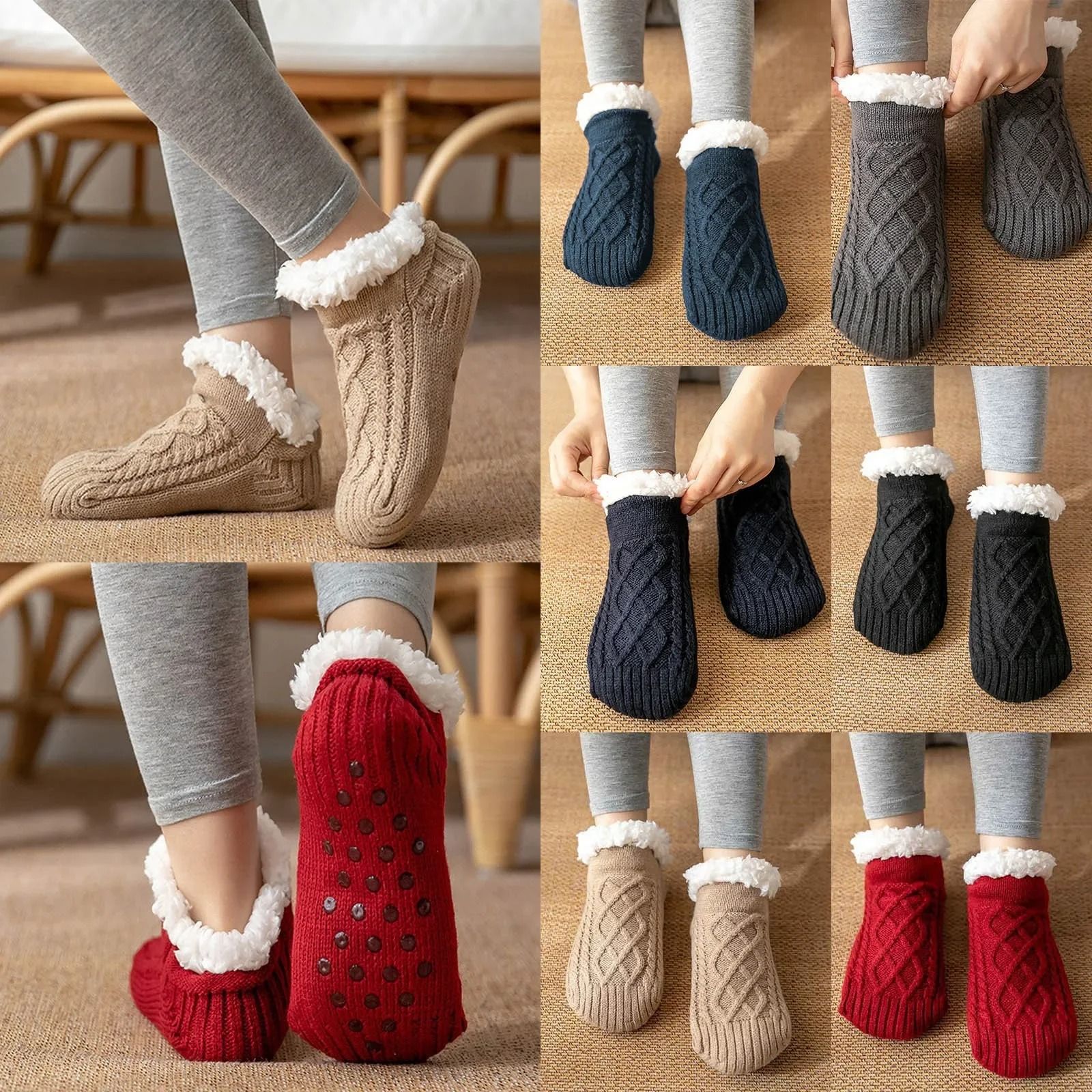 Elite Mens Plush Thermal Slipper Socks with Non-Slip Grips