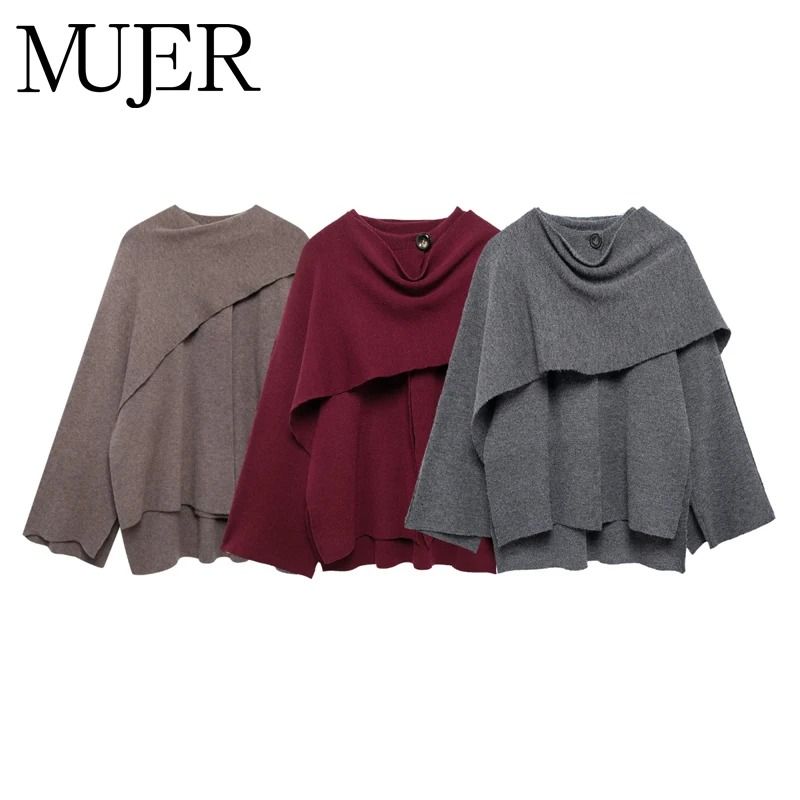 Elegant Womens Knit Cape Coat Scarf Collar Winter Poncho Cardigan