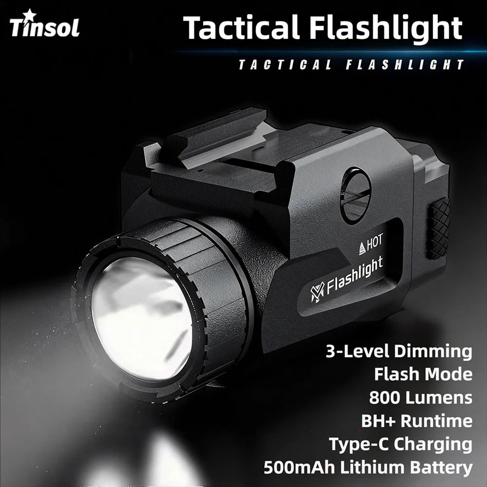 800LM Tactical Handgun Light with USB Recharge and Picatinny Rail Mount