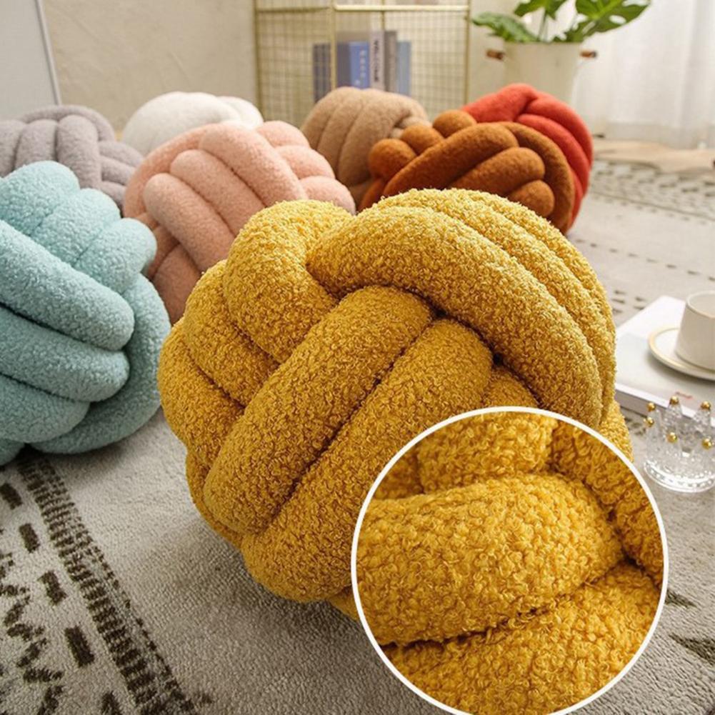 Hand-woven Knotted Ball Plush Pillow Indeformable Eco-friendly Throw Pillow Back Support