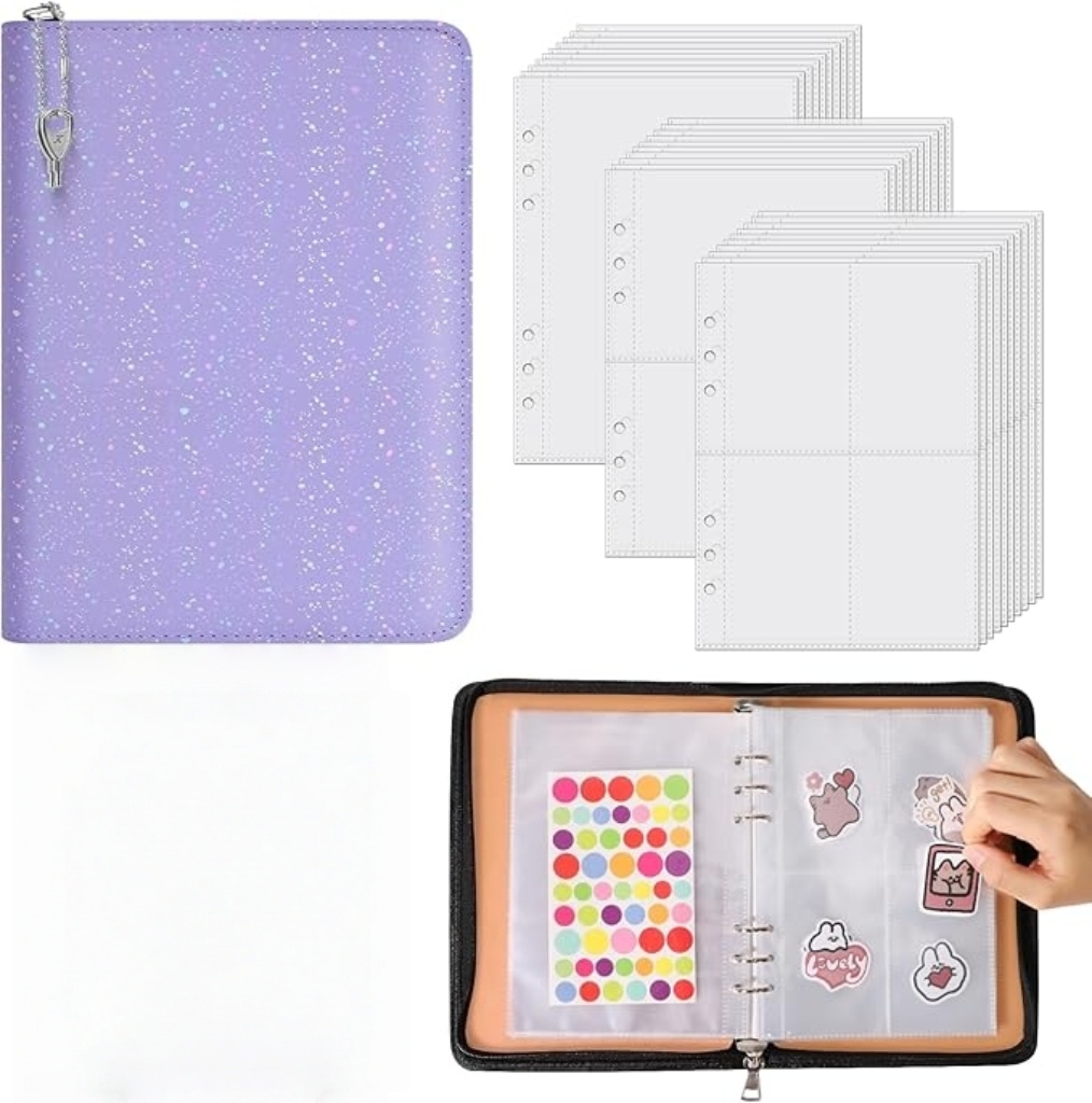 PU leather sticker book & sticker storage binder Album with Pockets