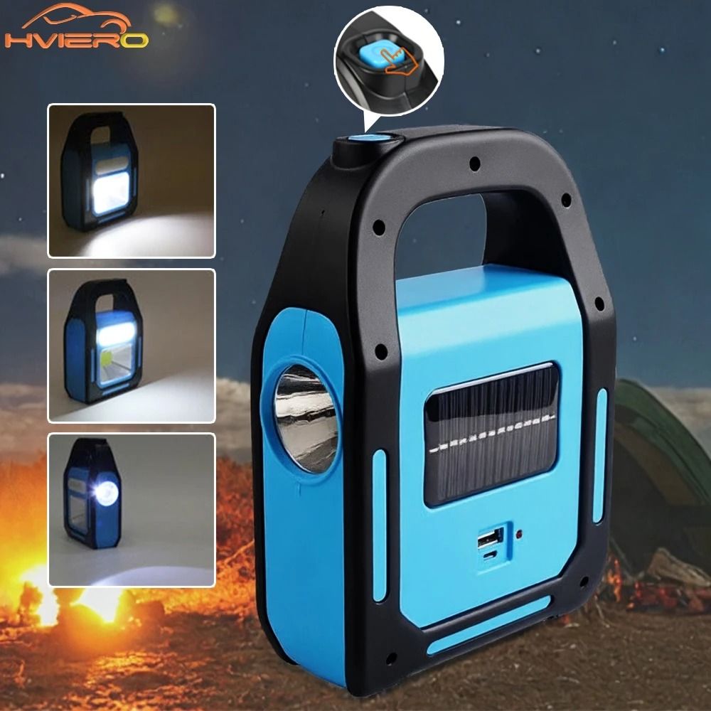 3-in-1 Solar & USB Rechargeable COB Camping Lantern | Emergency Flashlight & Power Bank for Devices