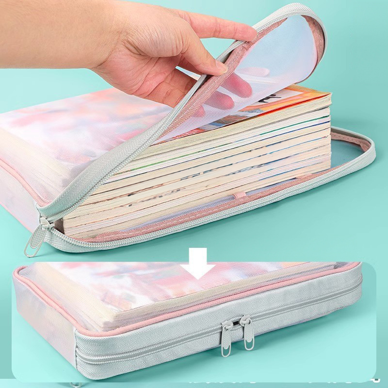 Large Capacity Mesh Zipper Organizer Bag – Durable Storage for Office & School Supplies