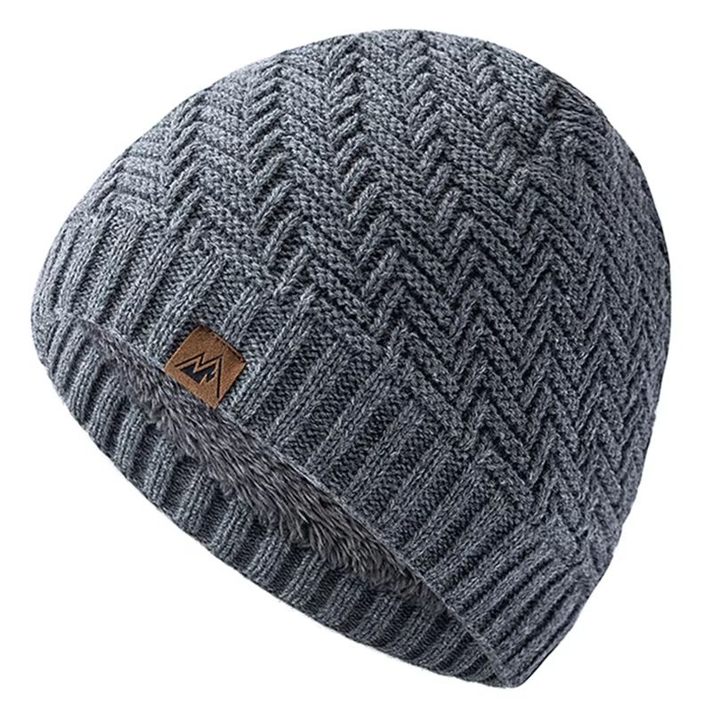 Unisex Plush Fur Lined Knitted Winter Beanie Hat for Men and Women