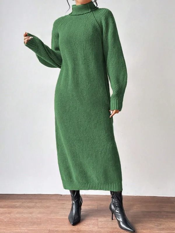 Heavy Gauge Chunky Knit Turtleneck Maxi Dress