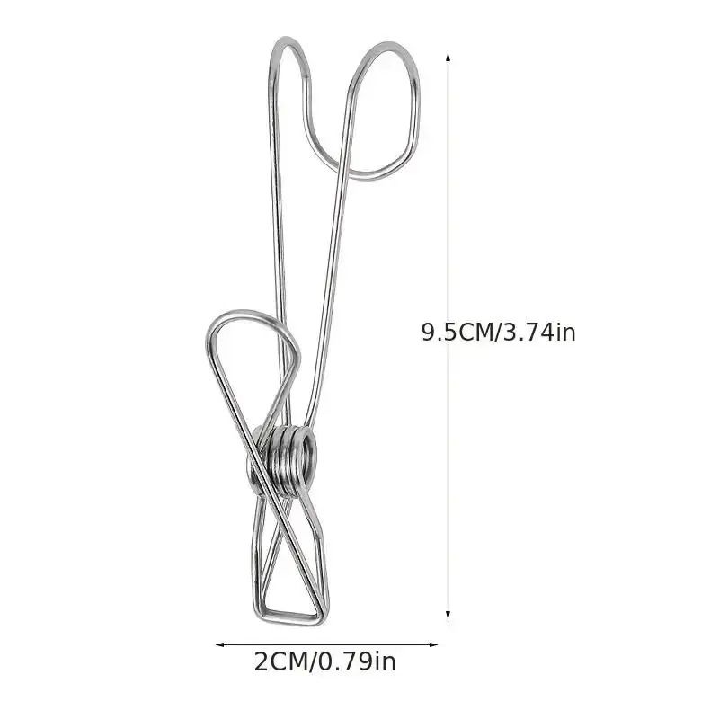 Stainless Steel Hanging Clips with Hooks Heavy Duty Metal Clothespins Set of 10
