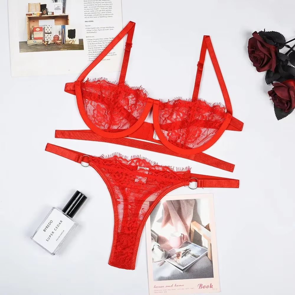 Women's Fairy Embroidery Lace Push-Up Bra and Brief Set Delicate Underwear