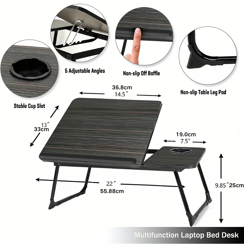 Sofa Tray, Portable Bed Sofa Table, Foldable Breakfast Tray with Cup Holder, Bedside Laptop Stand, Home Desk
