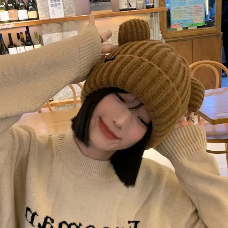 Chunky Bear Ear Slouchy Ear Flap Beanie for Women