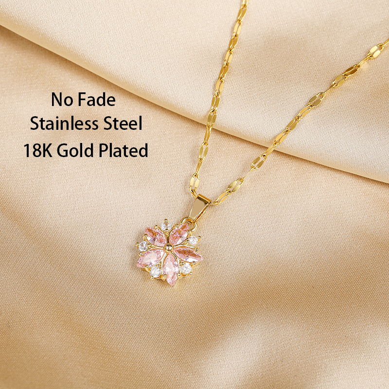 Pink Romantic Cute Necklace, Stainless Steel Pendant, For Women Korean Fashion, Sexy Clavicle Chain Jewelry Gift