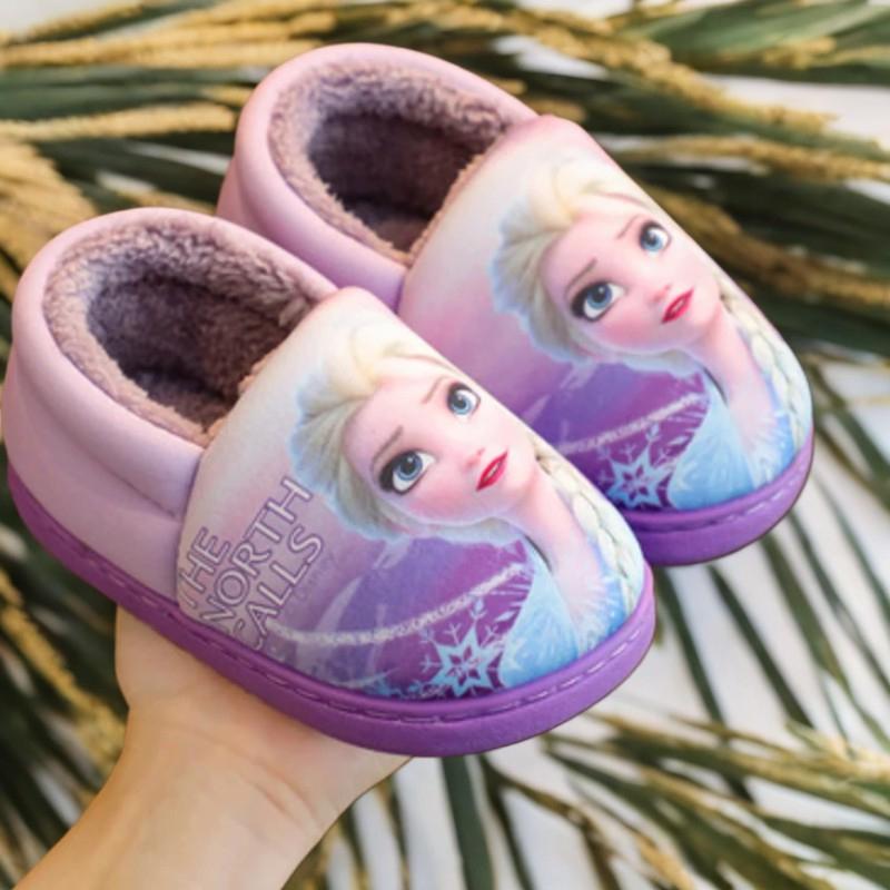 Fashionable Fall Winter Elsa Princess Baby Girl's Cotton Shoes, Cartoon Kids Cotton Slippers