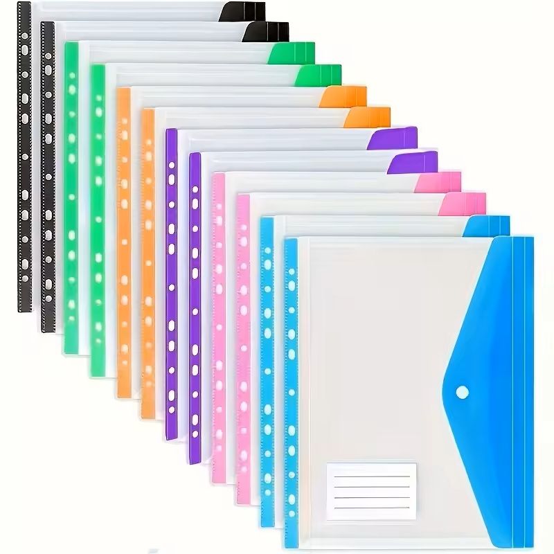 A4 Large-Capacity Expandable File Pocket Loose-Leaf Button Folder with Label Tabs for School, Home & Office