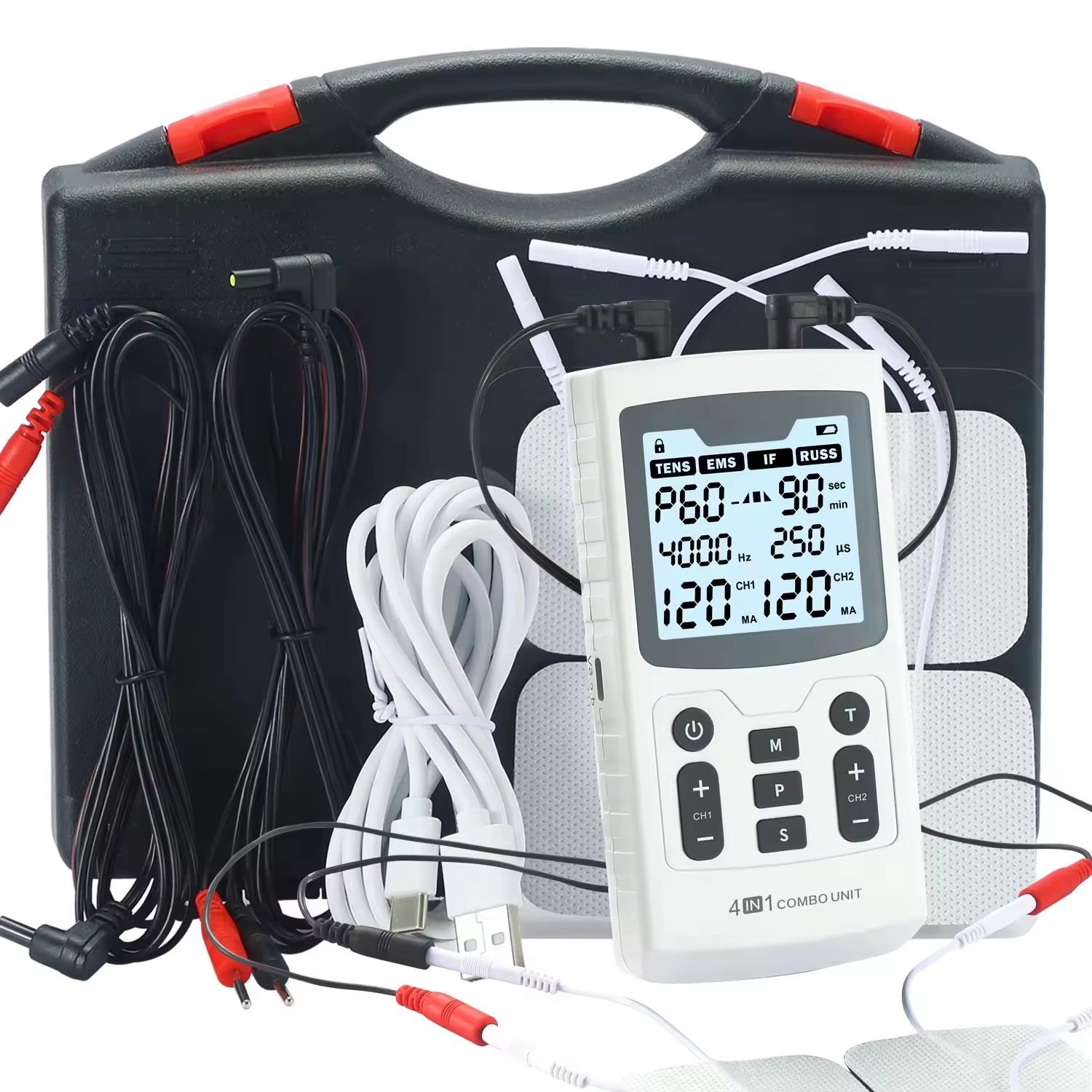 4 in 1 Electric Muscle Stimulator 60 Mode EMS TENS IFC RUSS Physiotherapy Therapy System