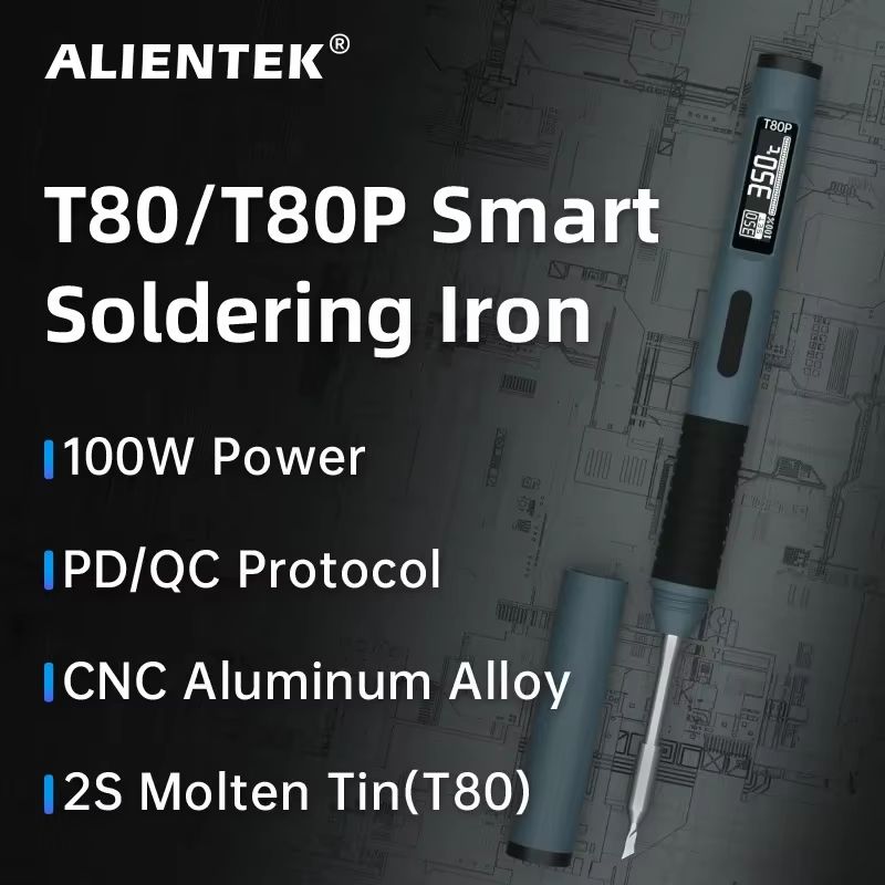 ALIENTEK T80 Smart Soldering Iron – 65W PD QC Adjustable Temperature Portable Electric Welding Tool