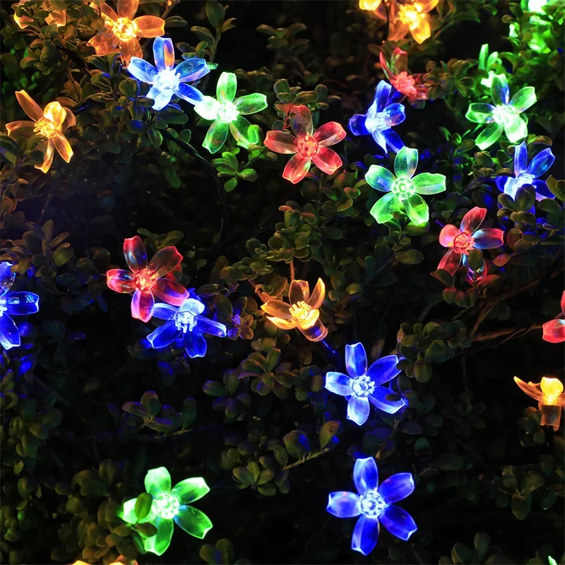 Solar Fairy String Light Sakura Garlands, 5M Peach Flower CherryLED Lamp, Outdoor Garden Wedding Party Decoration