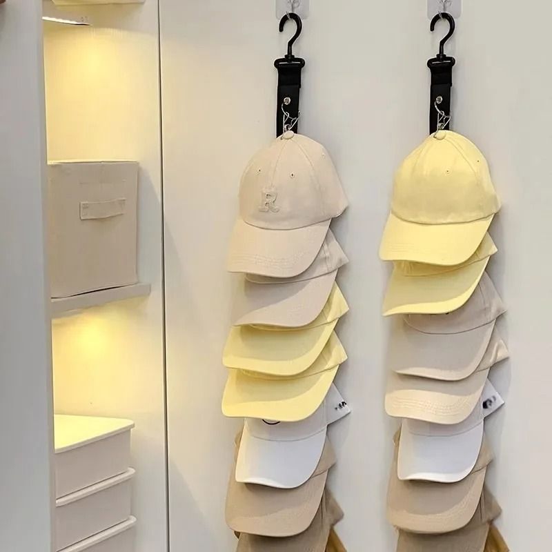Baseball Cap Organizer with Clips Hanging Hat Storage Rack Holds Up to 16 Hats