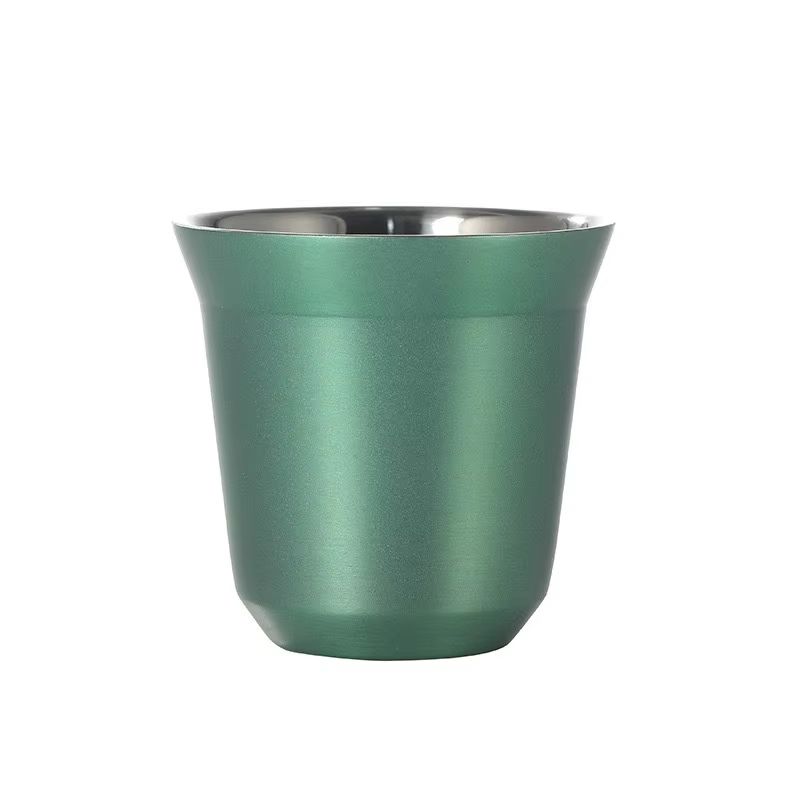 Stainless Steel Double-Layer Flat Bottom Coffee Water Cup 80ml (2.71 fl oz)