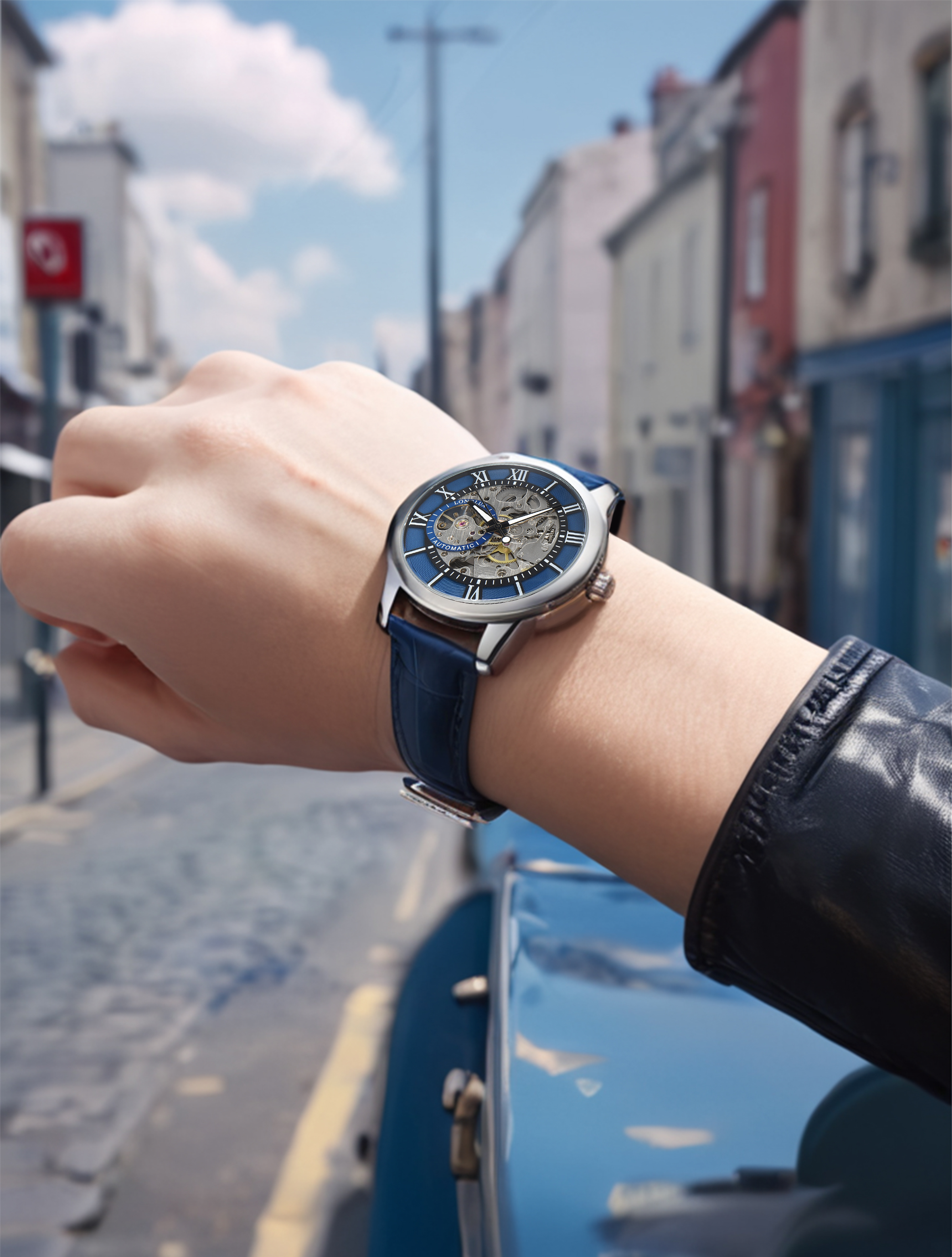 Waterproof Hollow Leather Men's Watch Automatic Mechanical Rome Watch