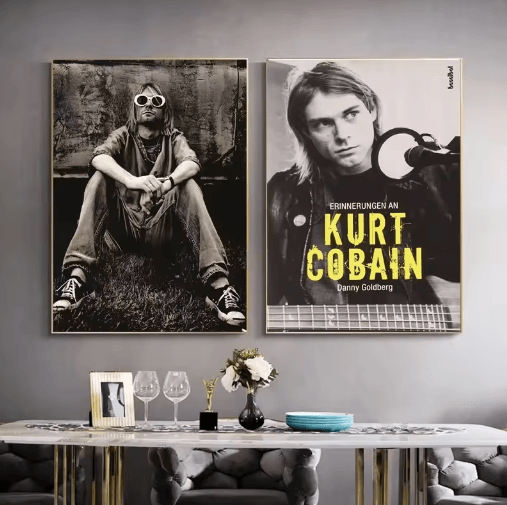 Kurt Cobain Black & White Poster Retro Rock Music Wall Art Canvas Print