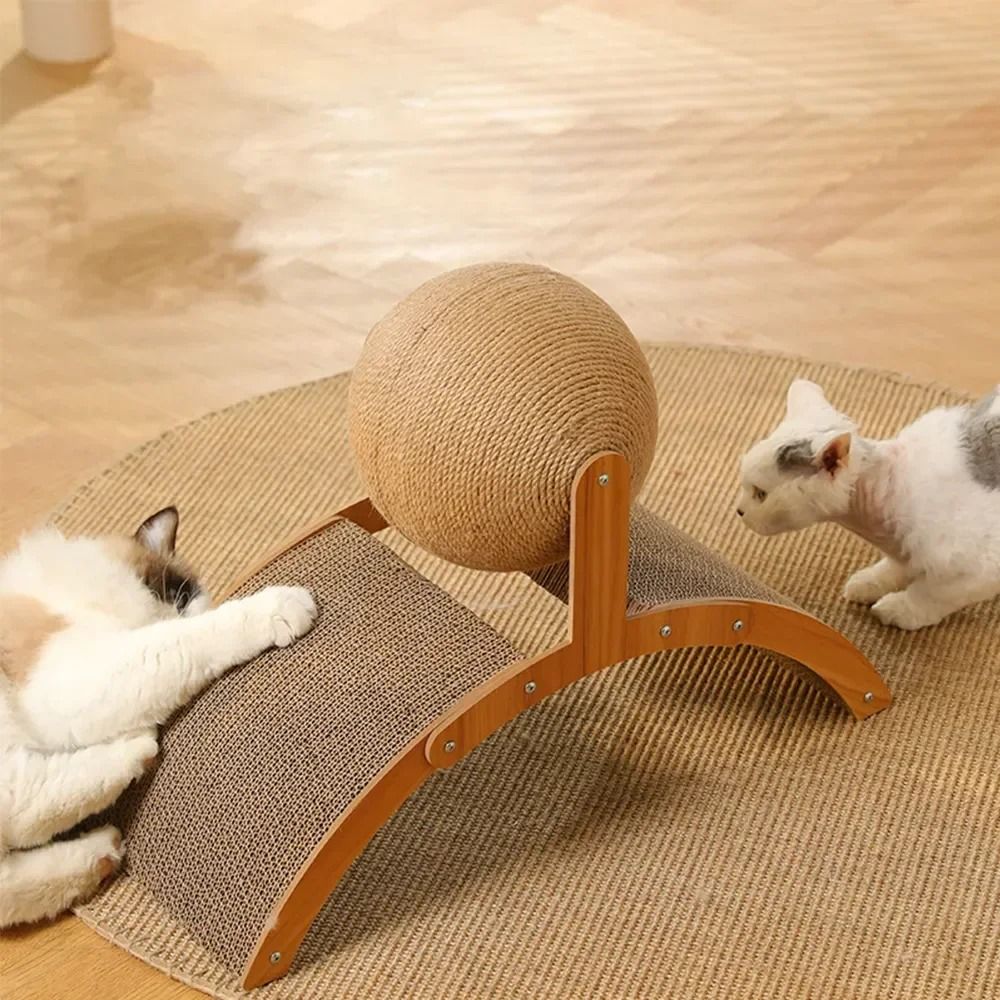 2-in-1 Wooden Cat Scratching Ball with Sisal Board