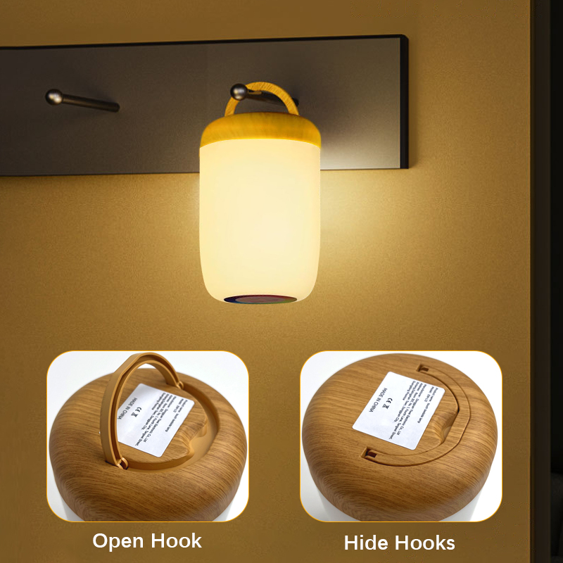 USB Rechargeable LED Touch Lamp, Wood Grain Table Lamp with Dimmable RGB Color and Timing Function, for Bedroom