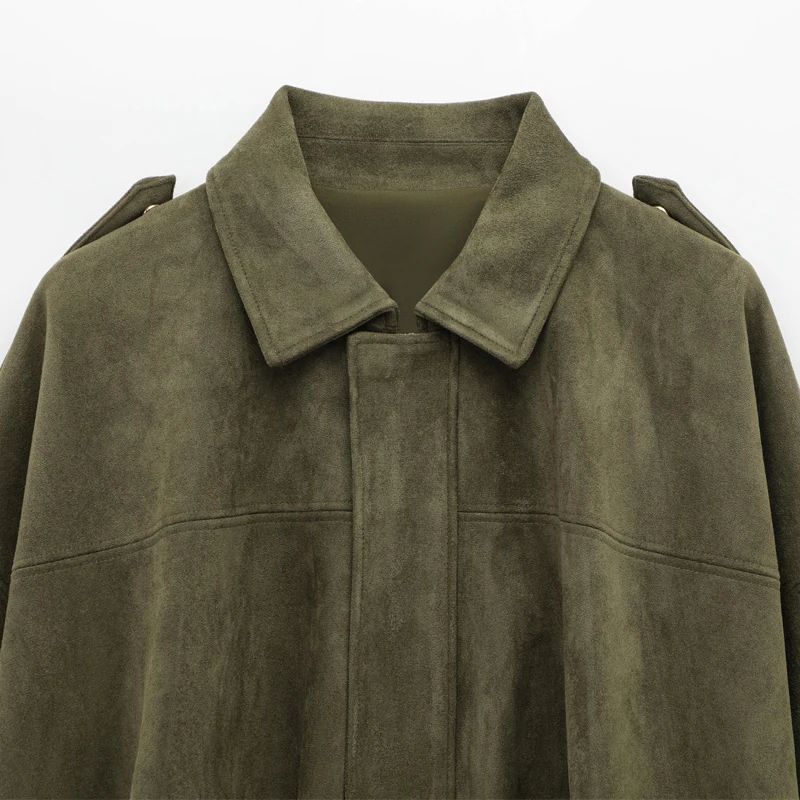 HXAO Cropped Suede Bomber Jacket Women Lapel Zipper Racing Coat