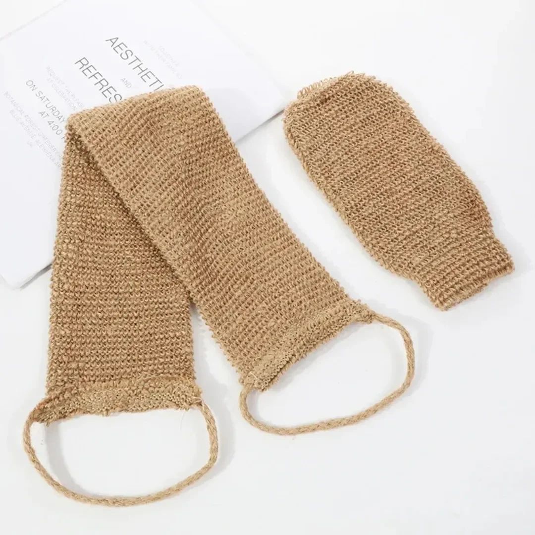 Hemp Back Scrubber Exfoliating Bath Strap Natural Jute Shower Body Cleaning Set
