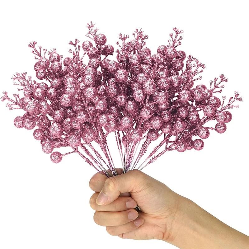 Artificial Glitter Berry Flower Bouquet for Christmas Holiday Decorations