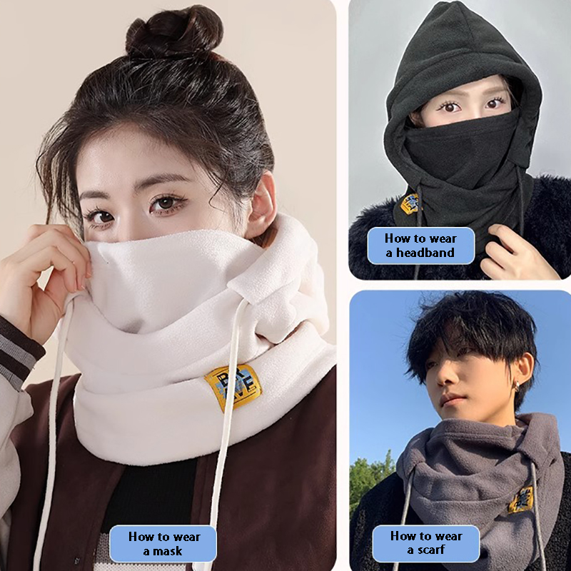 Winter Warm Hooded Hat, Windproof Thickened Polar Fleece Ski Cycling Neck Cover Mask for Men Women