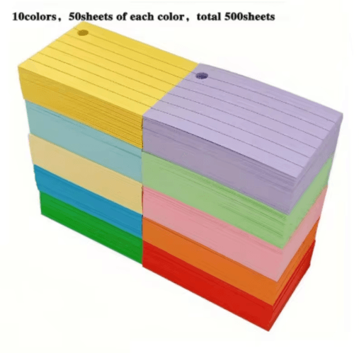 500 Sheet Lined Colored Index Cards with Rings Ruled Flashcards for Study and School Notes