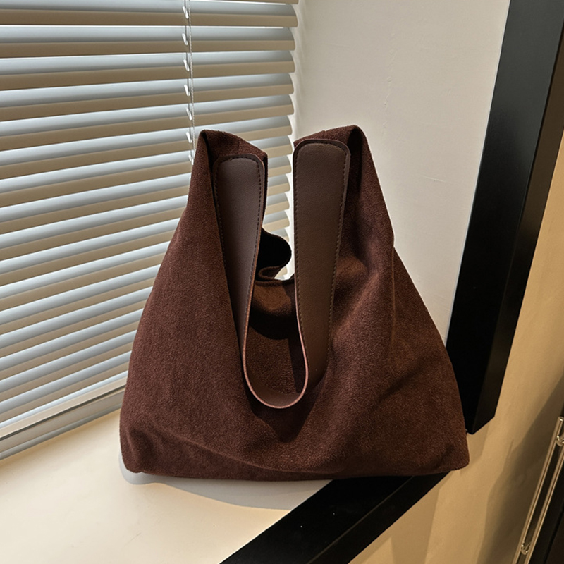 Vintage Suede Tote Bag Large Capacity Shoulder Handbag for Everyday Commuting