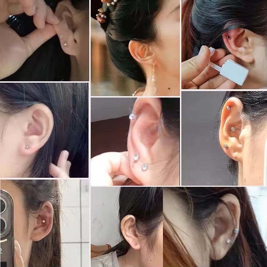 2PCS Disposable Ear Piercing Kit – Built-in Stud Guns + Bonus Cubic Zirconia Earrings | Safe & Easy Home Use Tool