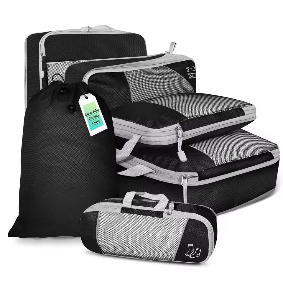 6 Piece Travel Compression Packing Cubes Set with Shoe Bag