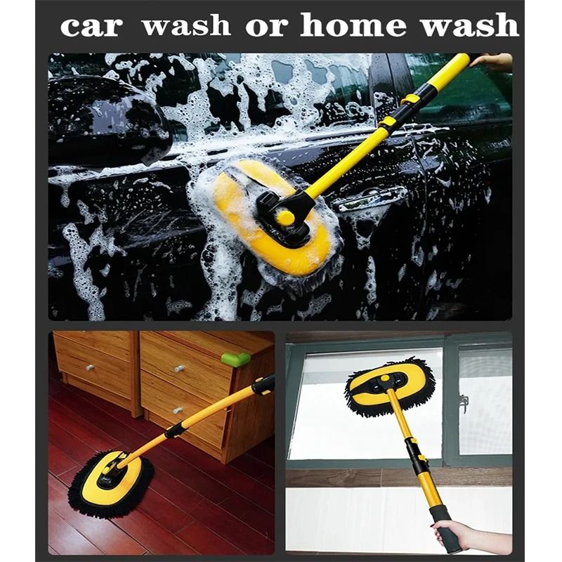 Telescoping Car Cleaning Brush With Long Handle And Chenille Mop Head