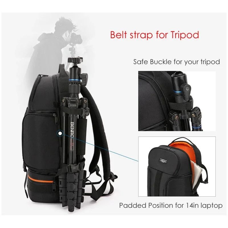Large Capacity Waterproof DSLR Camera Backpack with 15.6 Inch Laptop Compartment