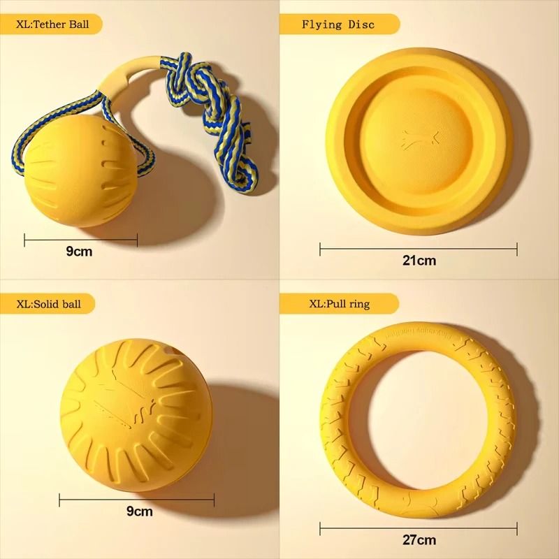 EVA Dog Toy Set 4-Pack Flying Disc Ball Tug Rope Chew Proof Teeth Cleaning Set
