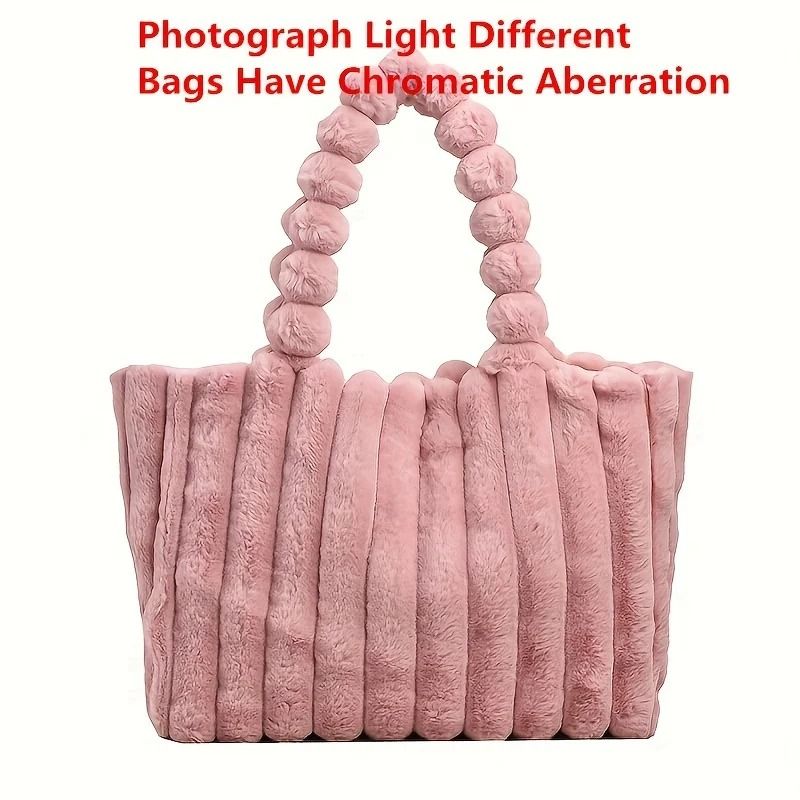 Luxurious Plush Tote Bag Striped Faux Fur Shoulder Handbag