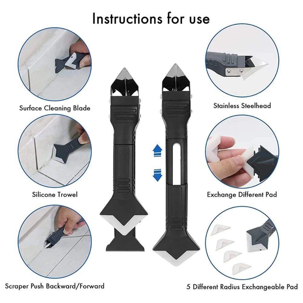 5 in 1 Metal Shovel Glue Tool Kit Silicone Spatula Caulk Remover and Sealant Finishing Tool