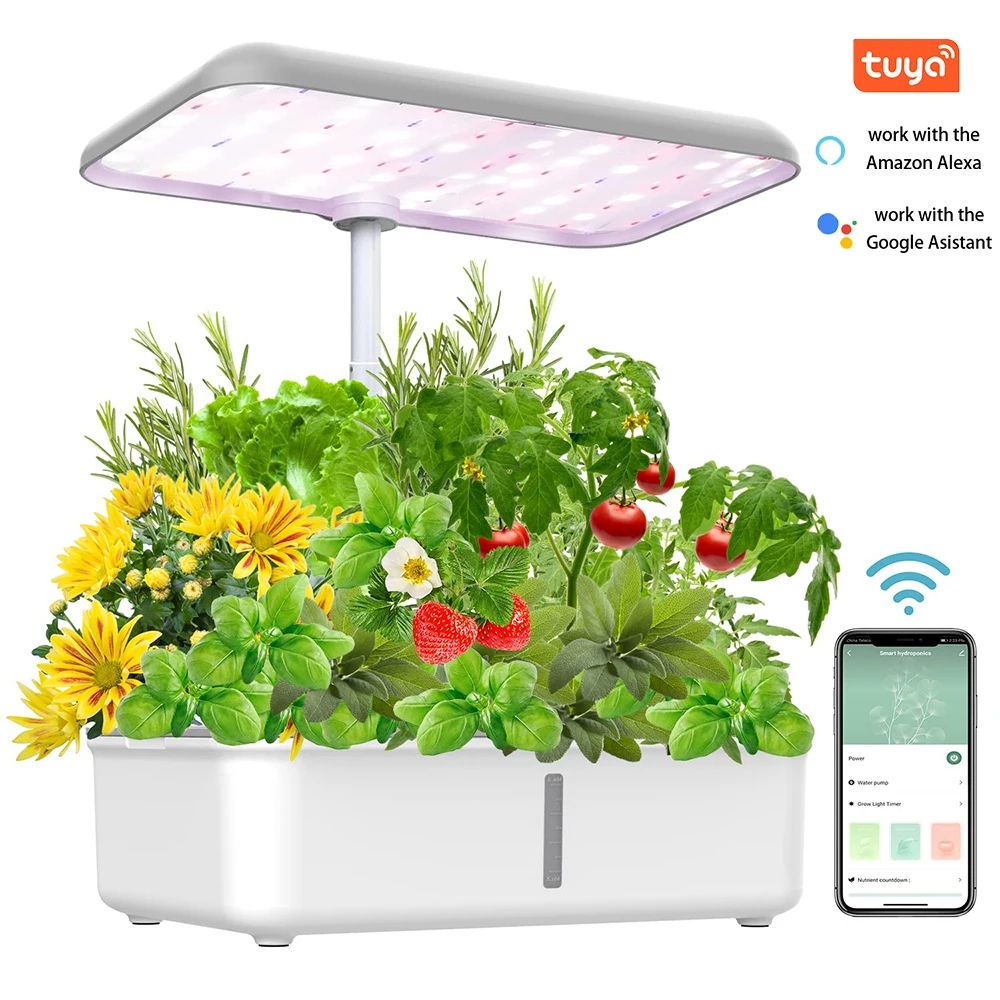 Hydroponics Growing System with LED Grow Light and Auto Pump, Smart Indoor Gardening System Herb Garden Kit Planter