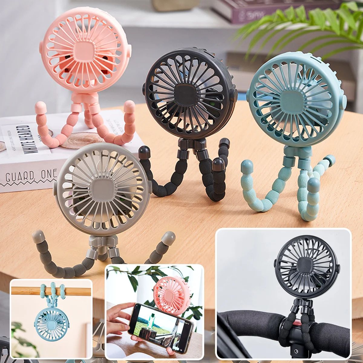 Octopus Handheld Fan – Rechargeable Mini Fan with Night Light & 4-Mode Stand/Hang Design