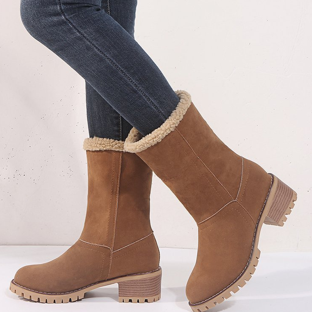 Fur Lining Snow Boots Block Heel