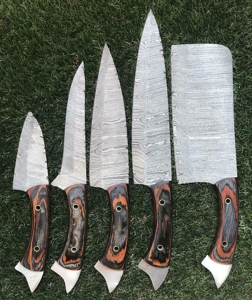 5-Piece Twist Damascus Kitchen Knives – Handmade & Durable