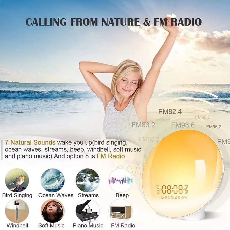 Smart Wake Up Light Alarm Clock with Bluetooth Speaker, APP Control, FM Radio, Natural Sounds and Nightlight