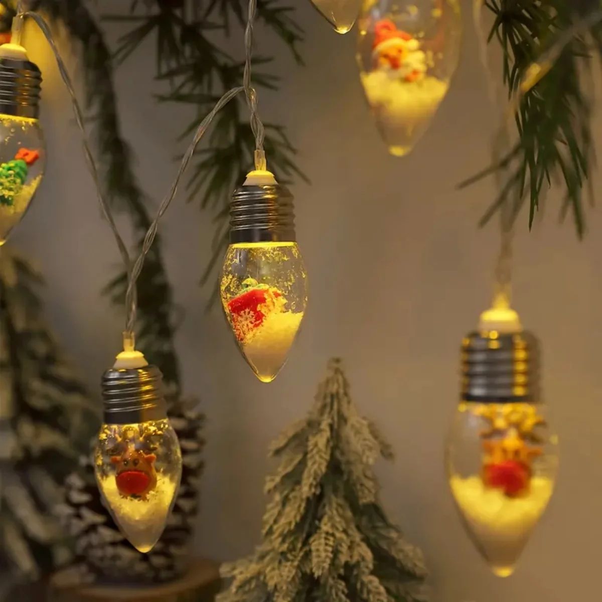 Battery Powered LED Snowball Christmas String Lights with Santa & Snowman Decor