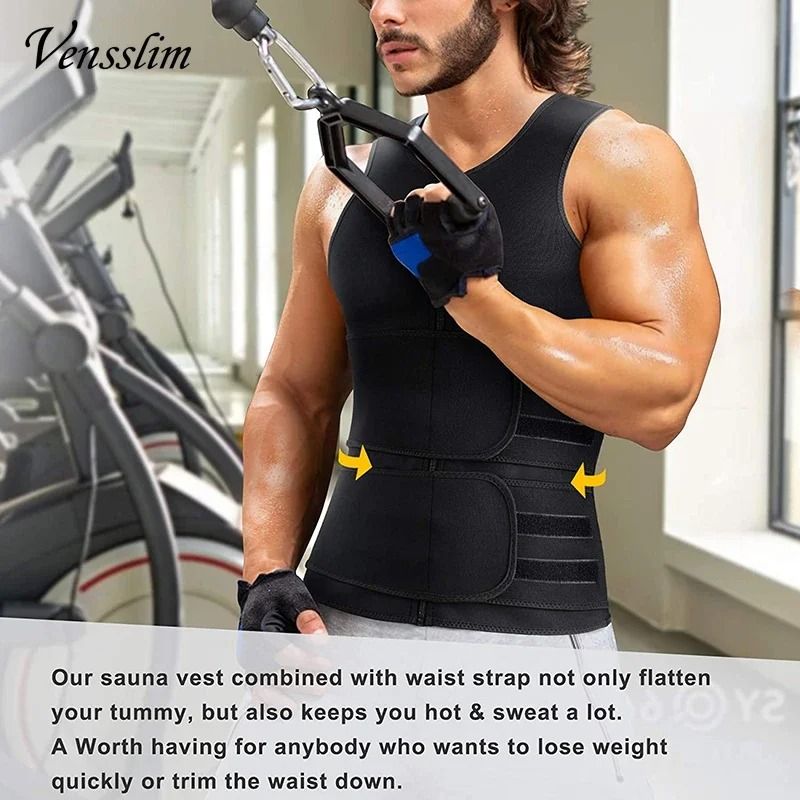 Mens Compression Vest Waist Trainer Body Shaper with Sauna Sweat Effect