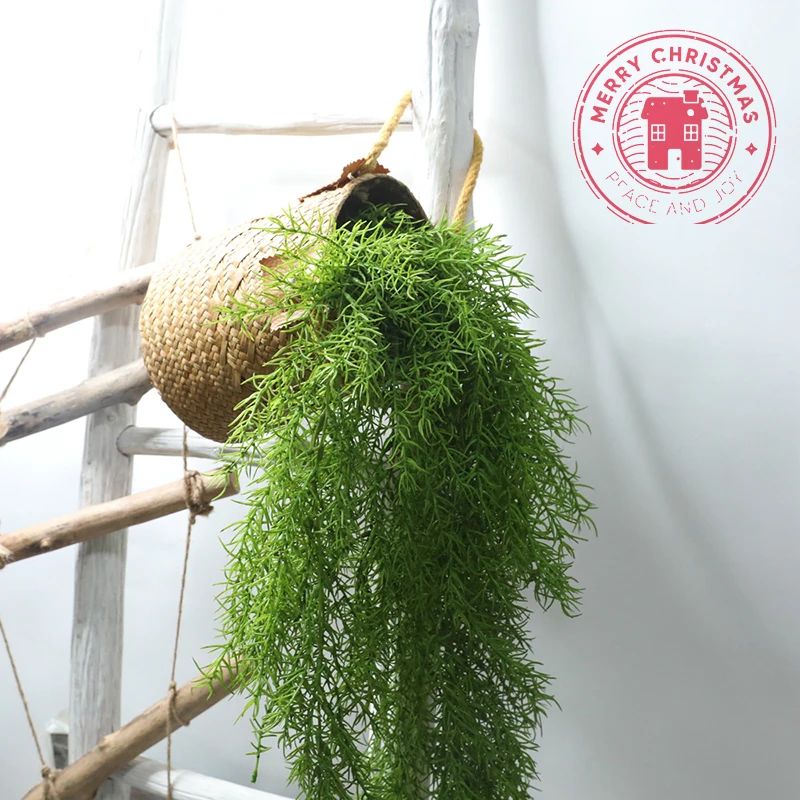 Artificial Pine Needle Wall Hanging – Lifelike Greenery Decor Rattan Vine for Home & Office