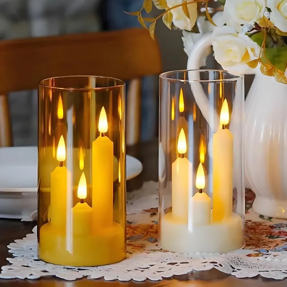 Flameless 3in1 LED Taper Candles with Lampshade Battery Operated Flickering