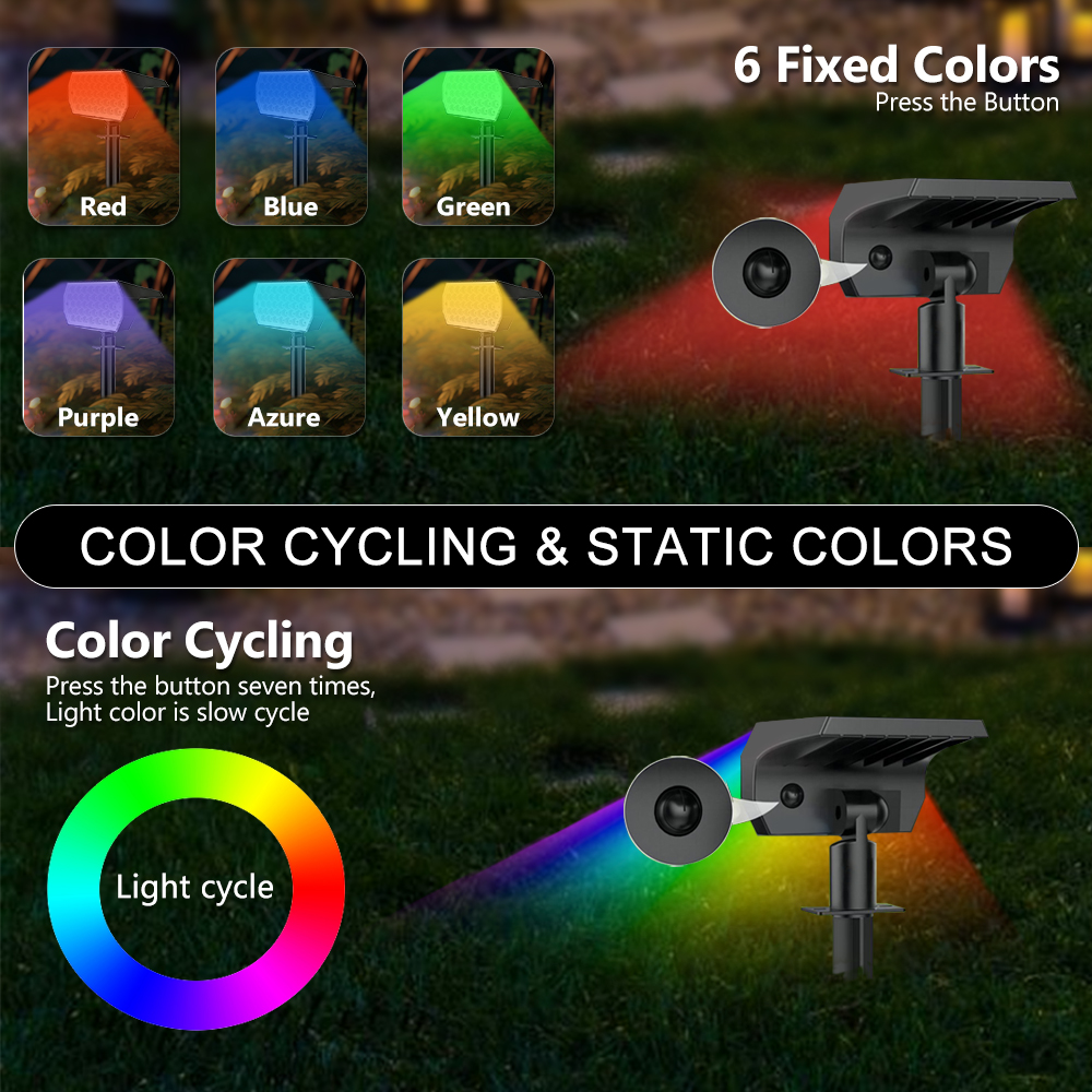 Solar Landscape Spot Powered Wall Lights, RGB Solar Spotlight Outdoor, Waterproof Color Change Garden Patio Walkway