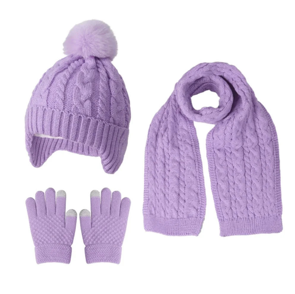 Knitted Thickened Warm Single Set, Girl And Boy Hat Scarf And Glove Set, Stretch Fit Lightweight Winter