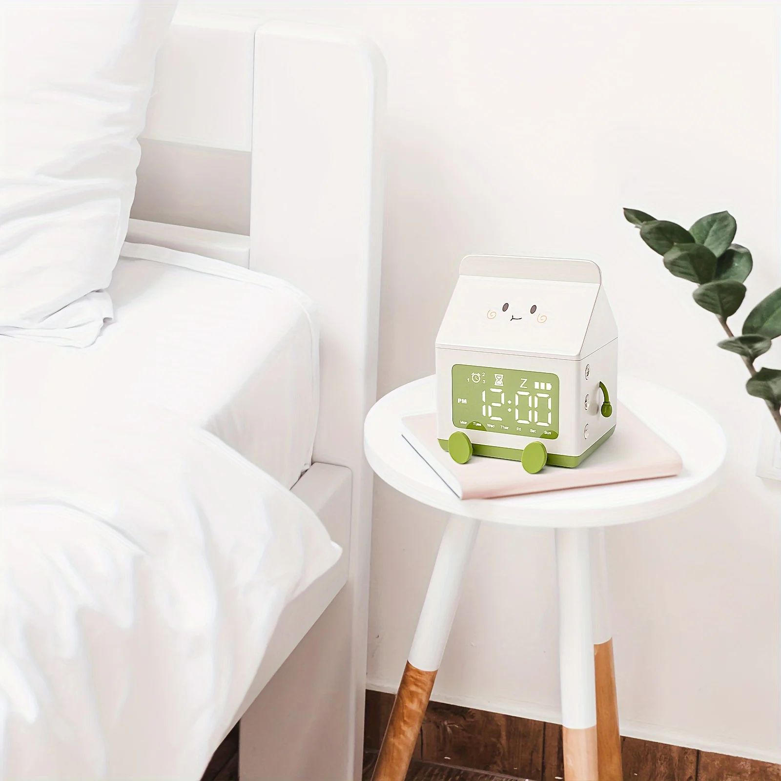Cute Milk Box Digital Alarm Clock - Mini LED Date Display, Countdown Timer, Silent Triple Alarm, Rechargeable
